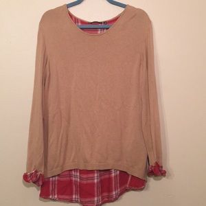 Tan Hannah Sweater with Cute Plaid Detailing
